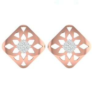 18k rose gold white gold real diamond square shape earring mga - rde004