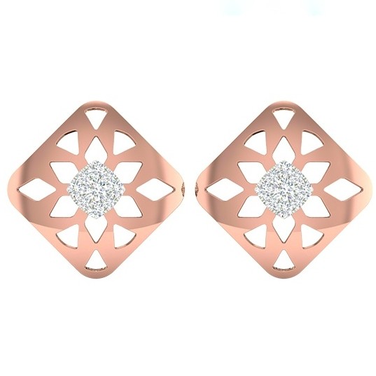 18k rose gold white gold real diamond square shape earring mga - rde004
