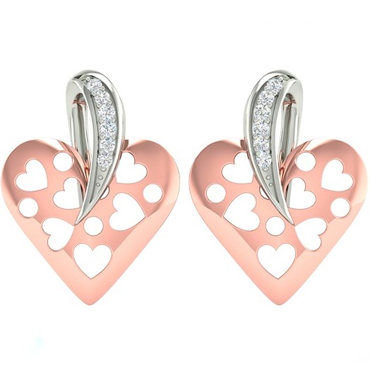 18k rose gold white gold real diamond heart shape earring mga - rde003