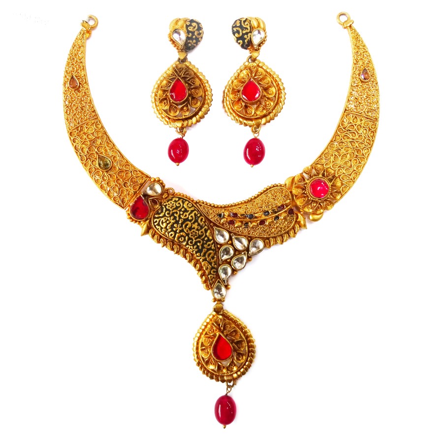 1 gram gold forming antique necklace set mga - gfn009