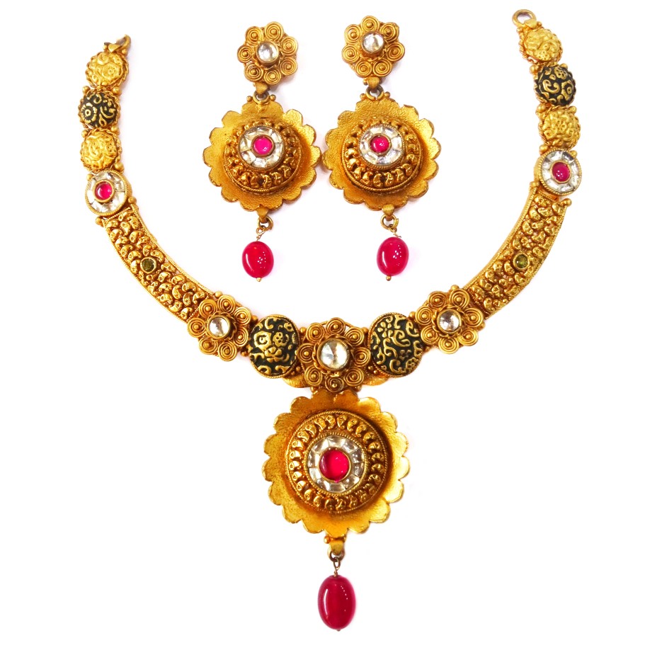 1 gram gold forming antique necklace set mga - gfn006