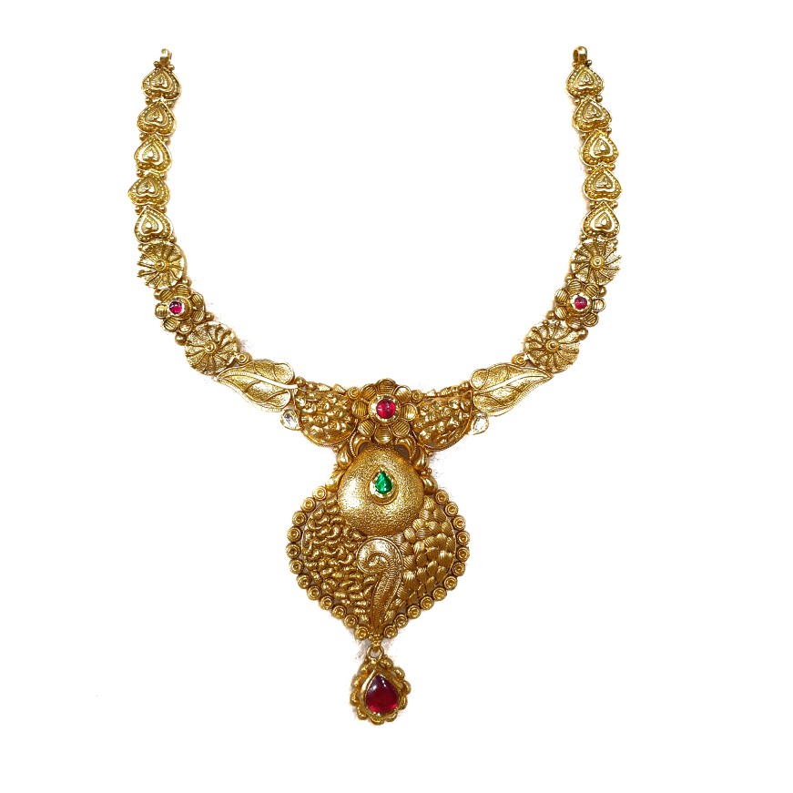 916 gold antique necklace set mga - gn022