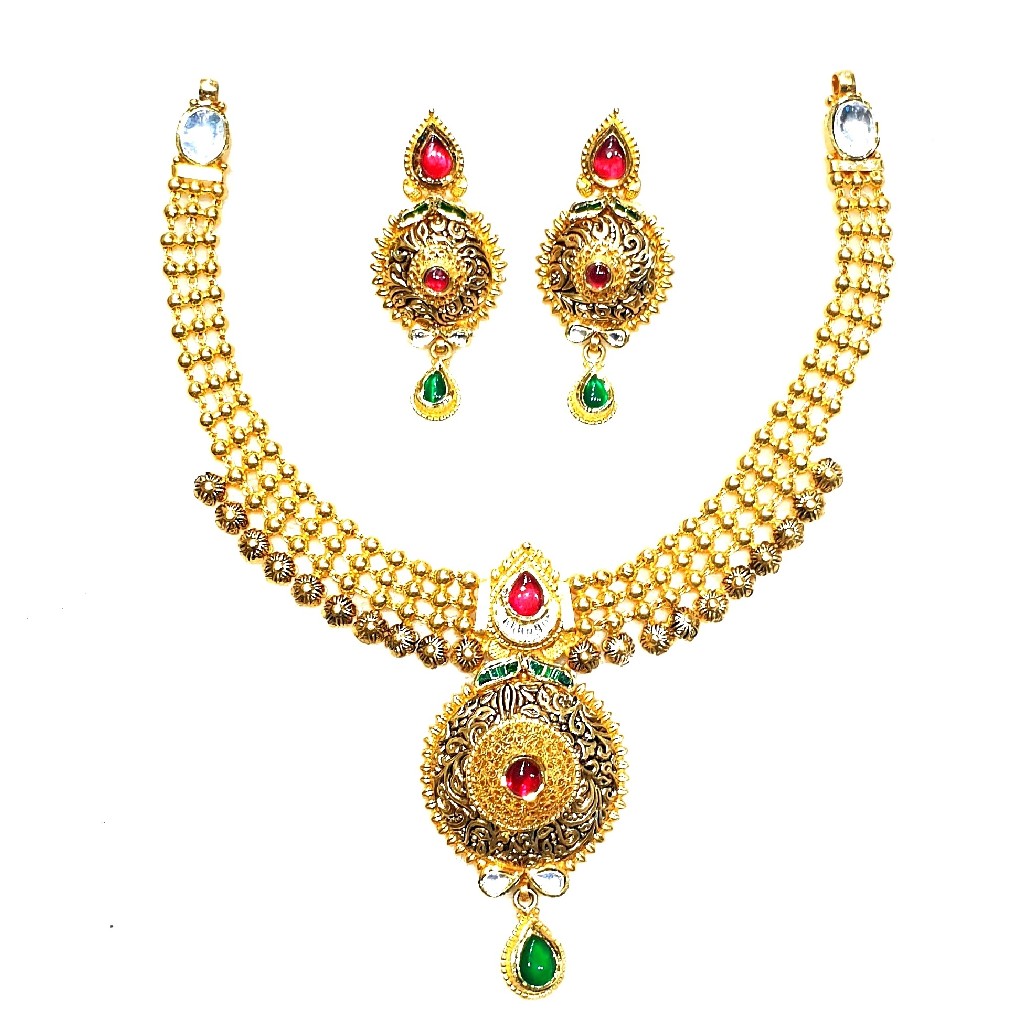 916 gold antique necklace set mga - gn019