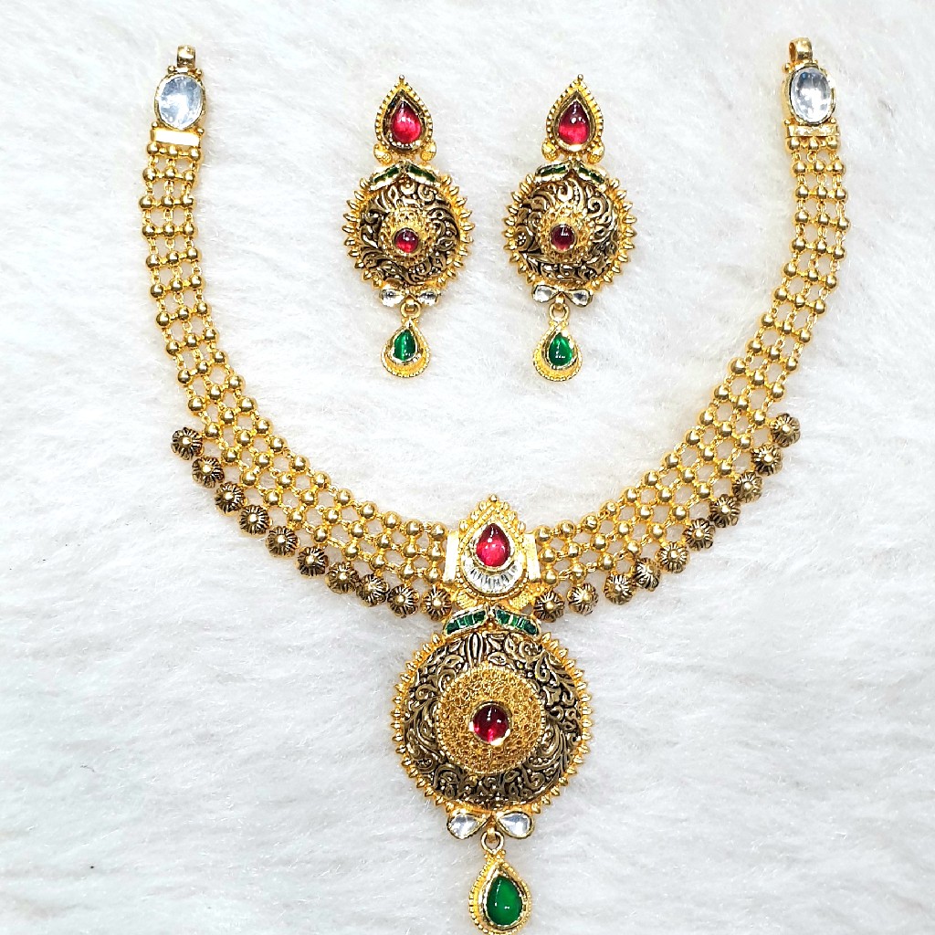916 gold antique necklace set mga - gn018