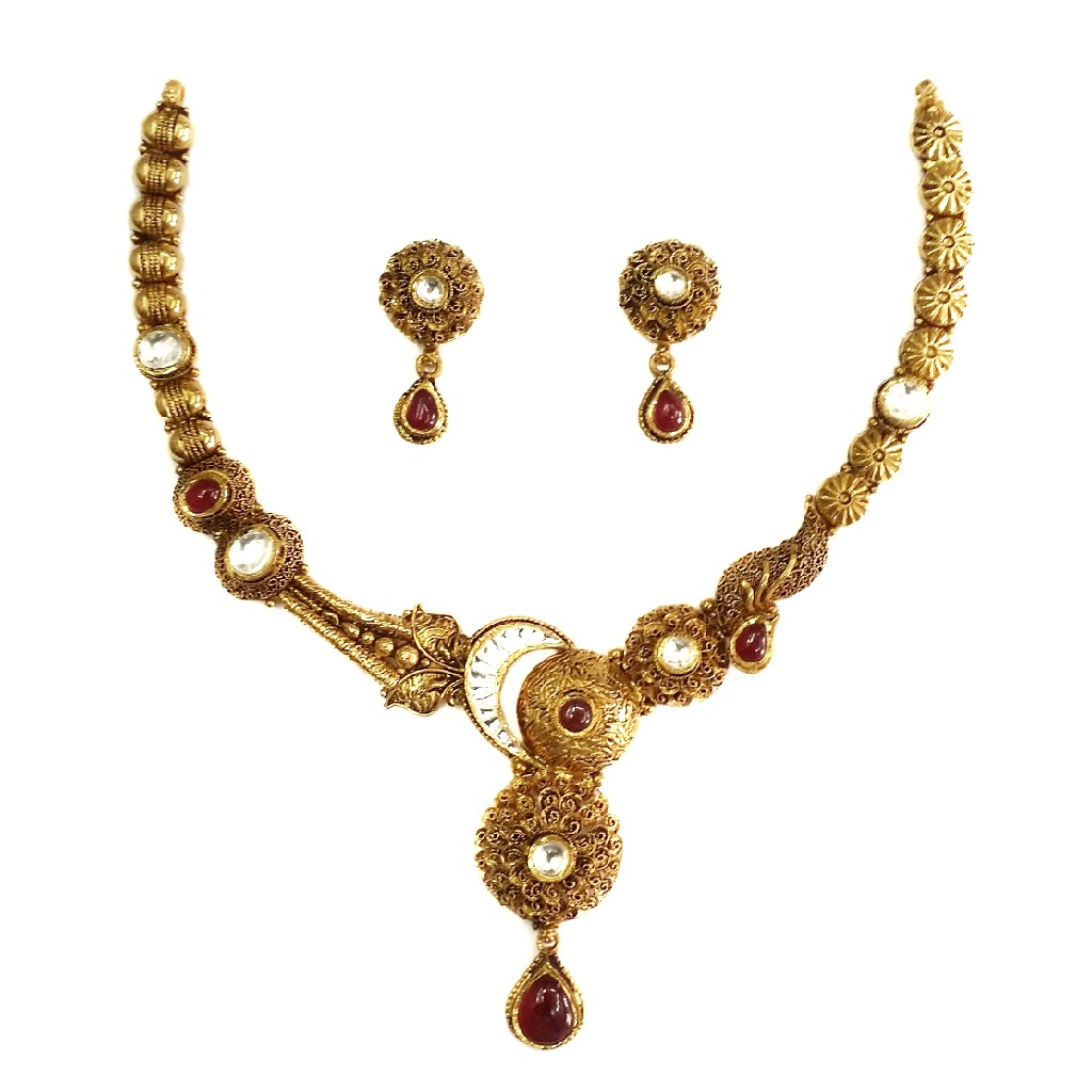 916 gold antique necklace set mga - gn008
