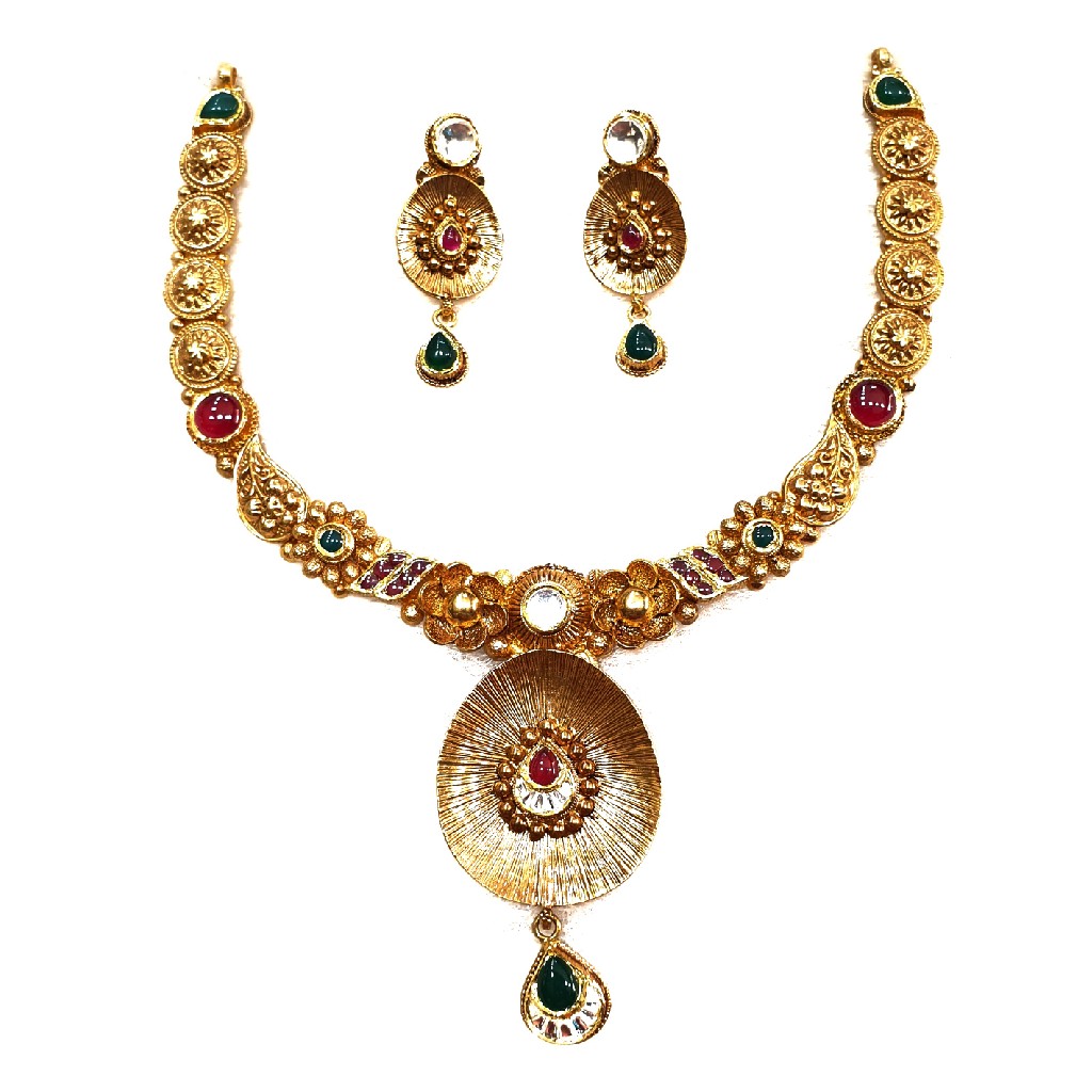 916 gold antique necklace set mga - gn007