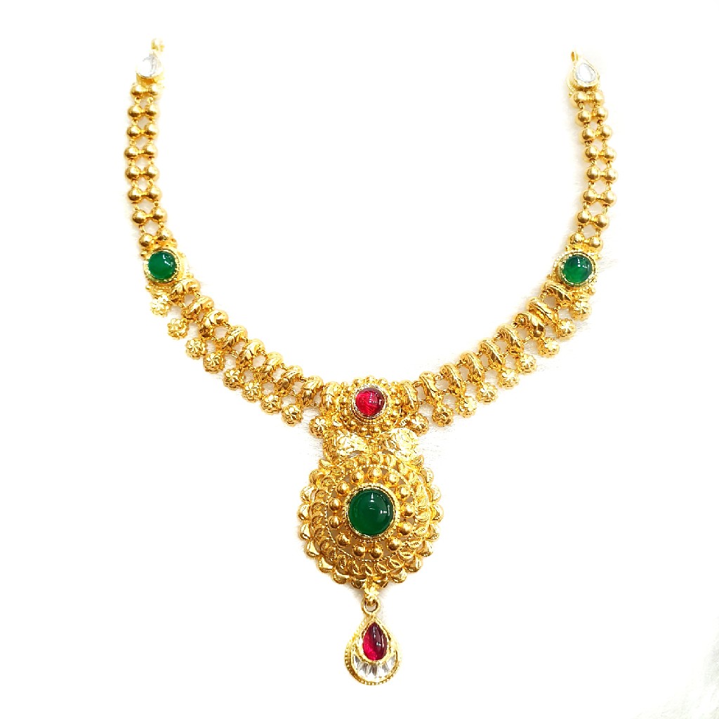 916 gold antique necklace set mga - gn005
