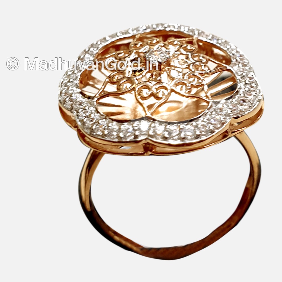 18KT CZ Flower Shaped Rose Gold Ladies Ring
