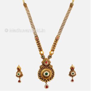 22K Gold Modern Long Necklace With Earrings