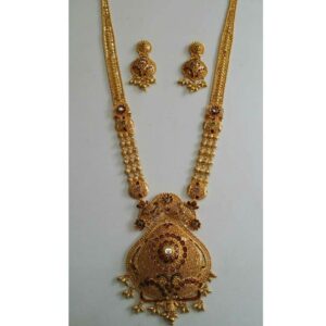 22KT Gold Ladies Designer Vertical Bridal Necklace Set