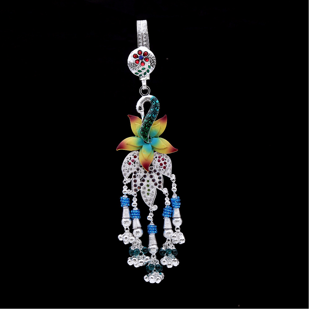 Silver Antique Minakari Peacock Style waist keyring
