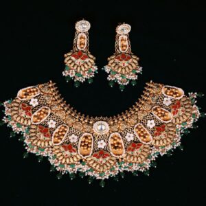 gold multi color stone necklace set