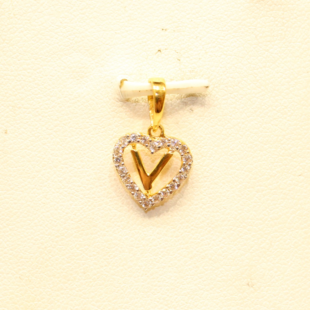 22KT Yellow Gold Stylish Indian Letter 'V' Pendant - Image 2