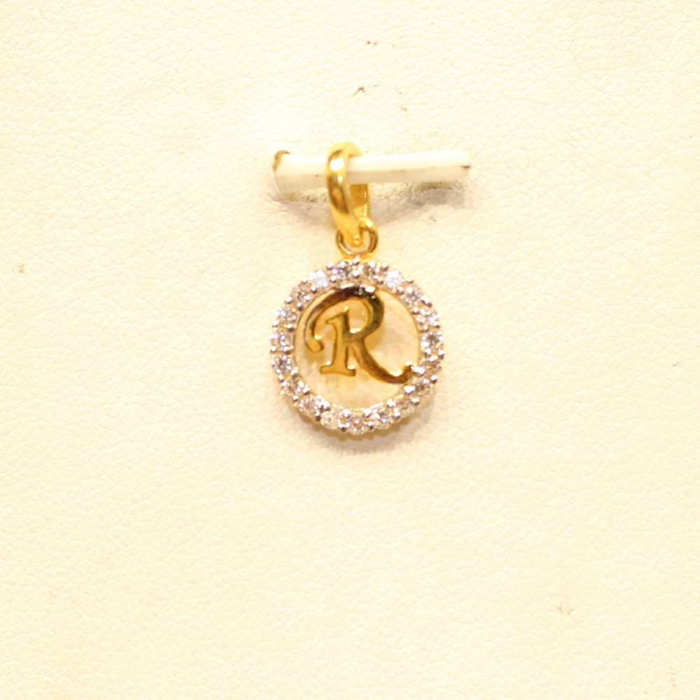 22KT Yellow Gold Ladies Indian Stylish Alphabet 'R' Pendant - Image 2
