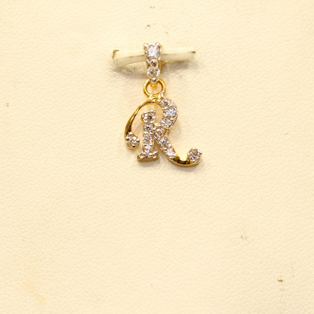 916 Yellow Gold Indian Modern Letter 'R' Pendant - Image 2