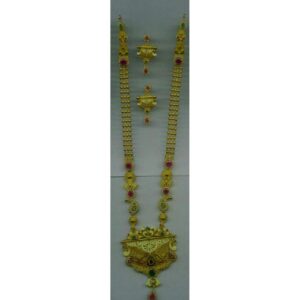 916 Gold Ladies Classic Long Indian Flower Shaped Necklace Set