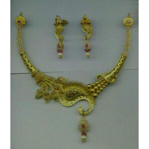 22KT Yellow Gold Ladies Indian Classic Flower Design Necklace Set