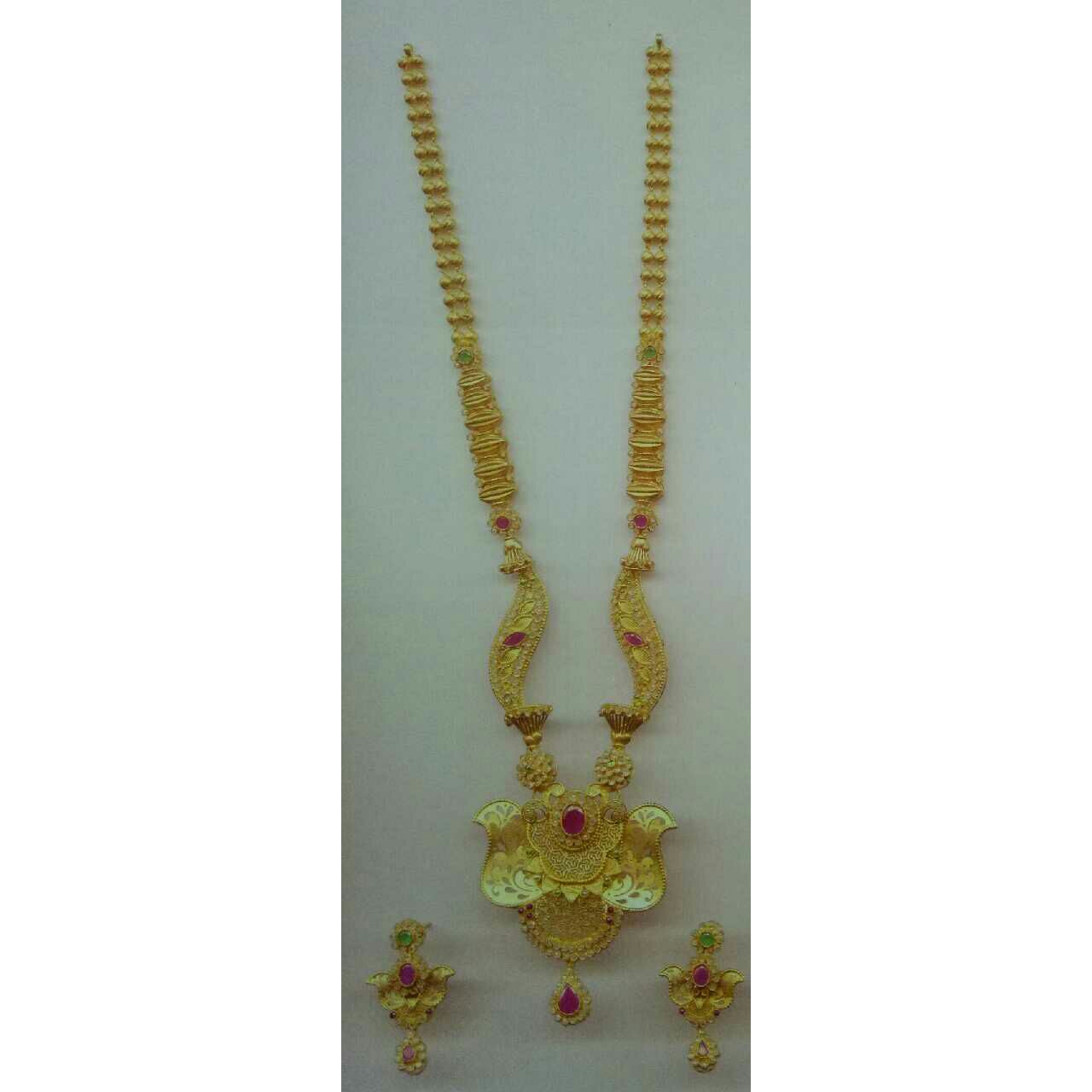 22KT Gold Indian Flower Antique Necklace Set