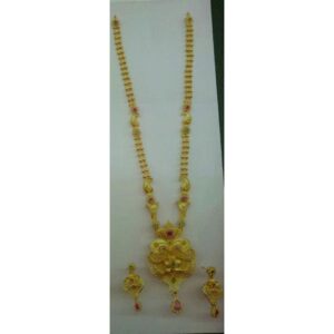 22KT Yellow Gold Indian Antique Flower Shaped Designer Necklace Set