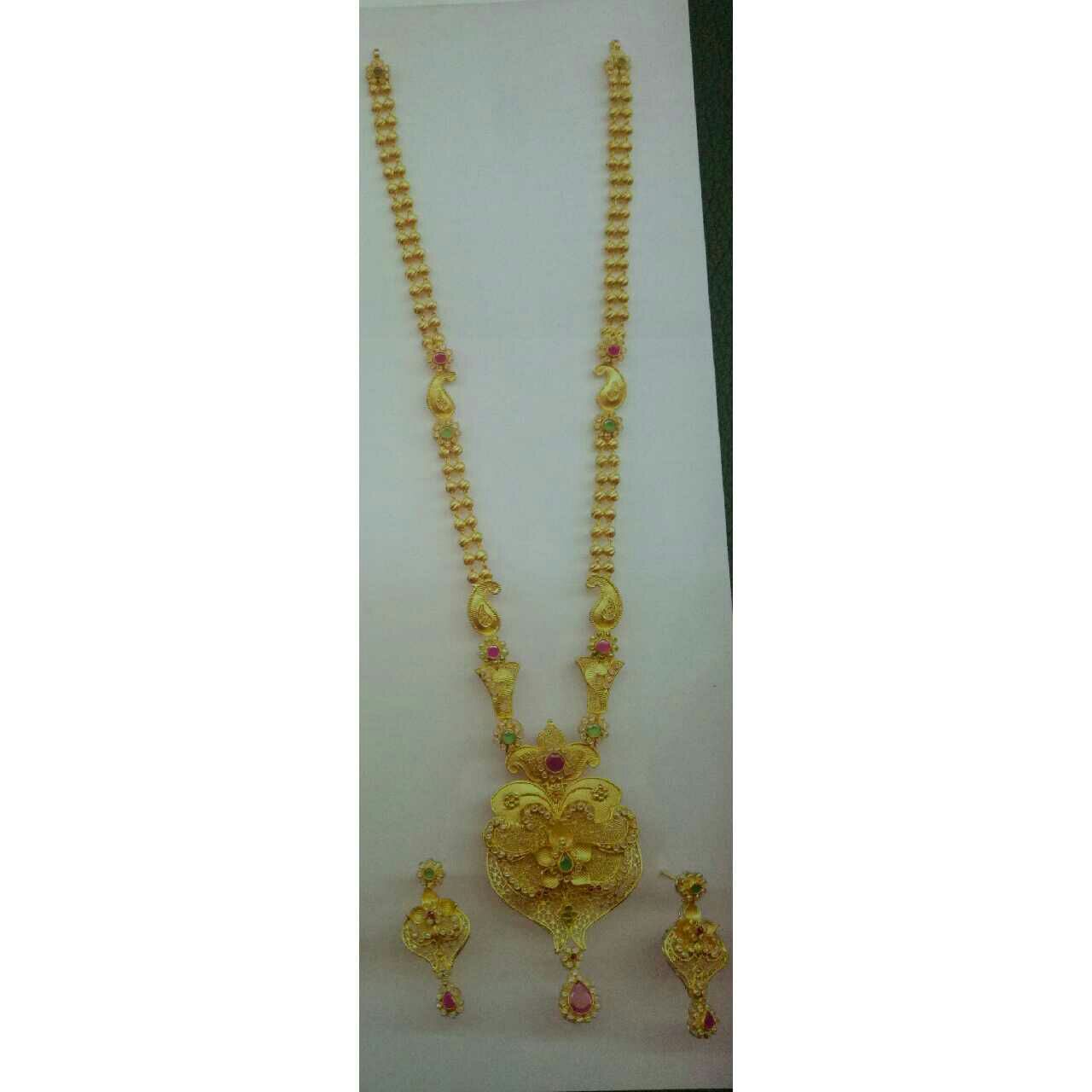 22KT Yellow Gold Indian Antique Flower Shaped Designer Necklace Set
