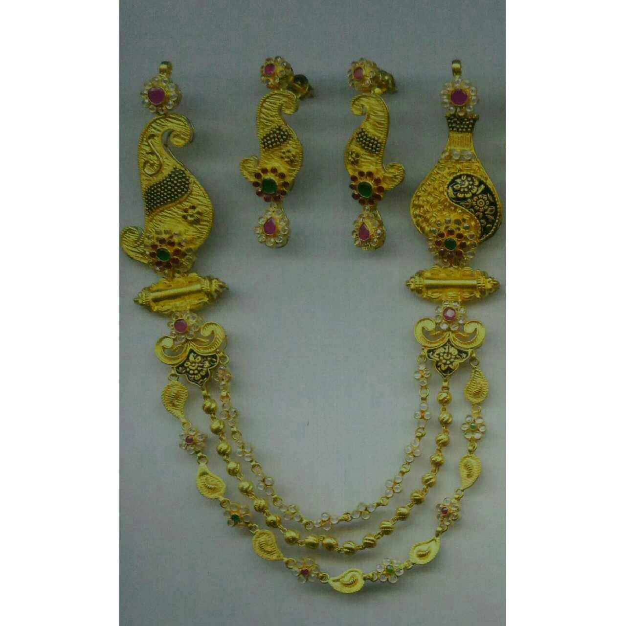 22KT Gold Indian Ladies Flower Design Classic Necklace Set