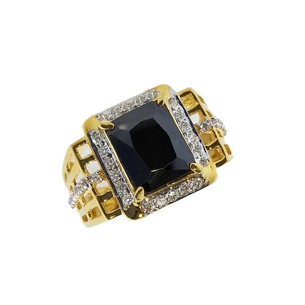 916 Gold CZ Black Stone Ring For Men SO-R001