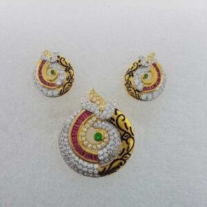 916 Ladies Yellow Gold Pave Antique Pendant set