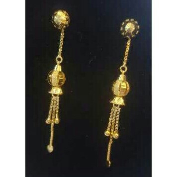 Gold Ladies Vertical Fancy Soidora Earrings Yellow