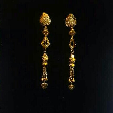 Gold Ladies Vertical Fancy Soidora Earrings Yellow
