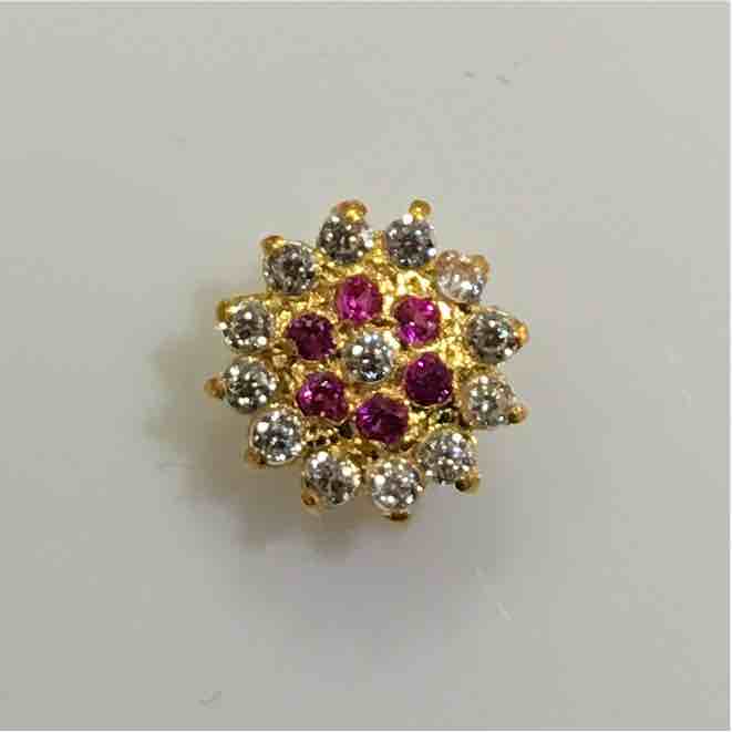 Gold Multi Color Diamond ladies Nose Pin