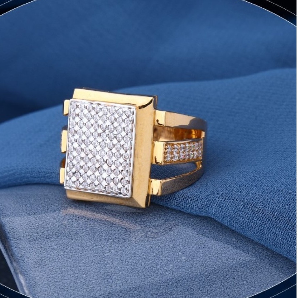 22k gold sparkling circle cz ring for mens r18-2816
