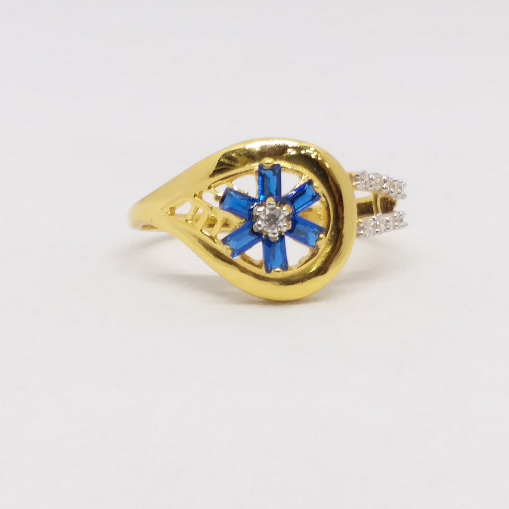 22 KT 916 Hallmark Gold blue Daimond Fancy Ladies Ring