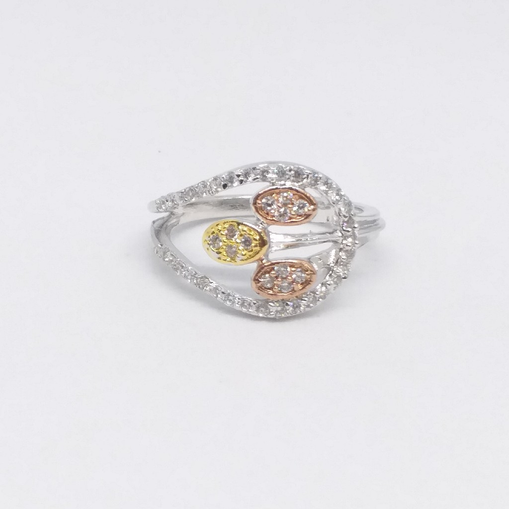 925 sterling silver gold & rose gold polish ladies party wear ring
