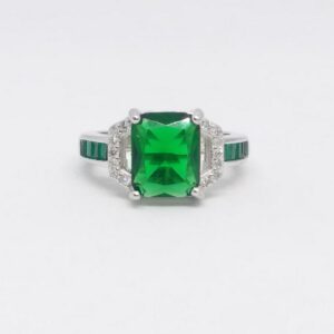 925 Sterling silver Green Colour stone diamond ladies ring