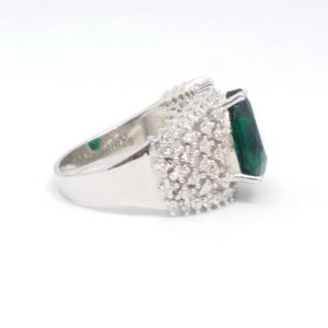 925 Sterling silver Diamond ladies party wear green stone ring