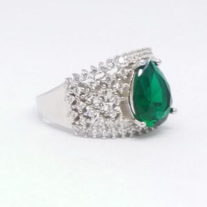 925 Sterling silver Diamond ladies party wear green stone ring