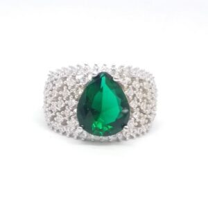 925 Sterling silver Diamond ladies party wear green stone ring