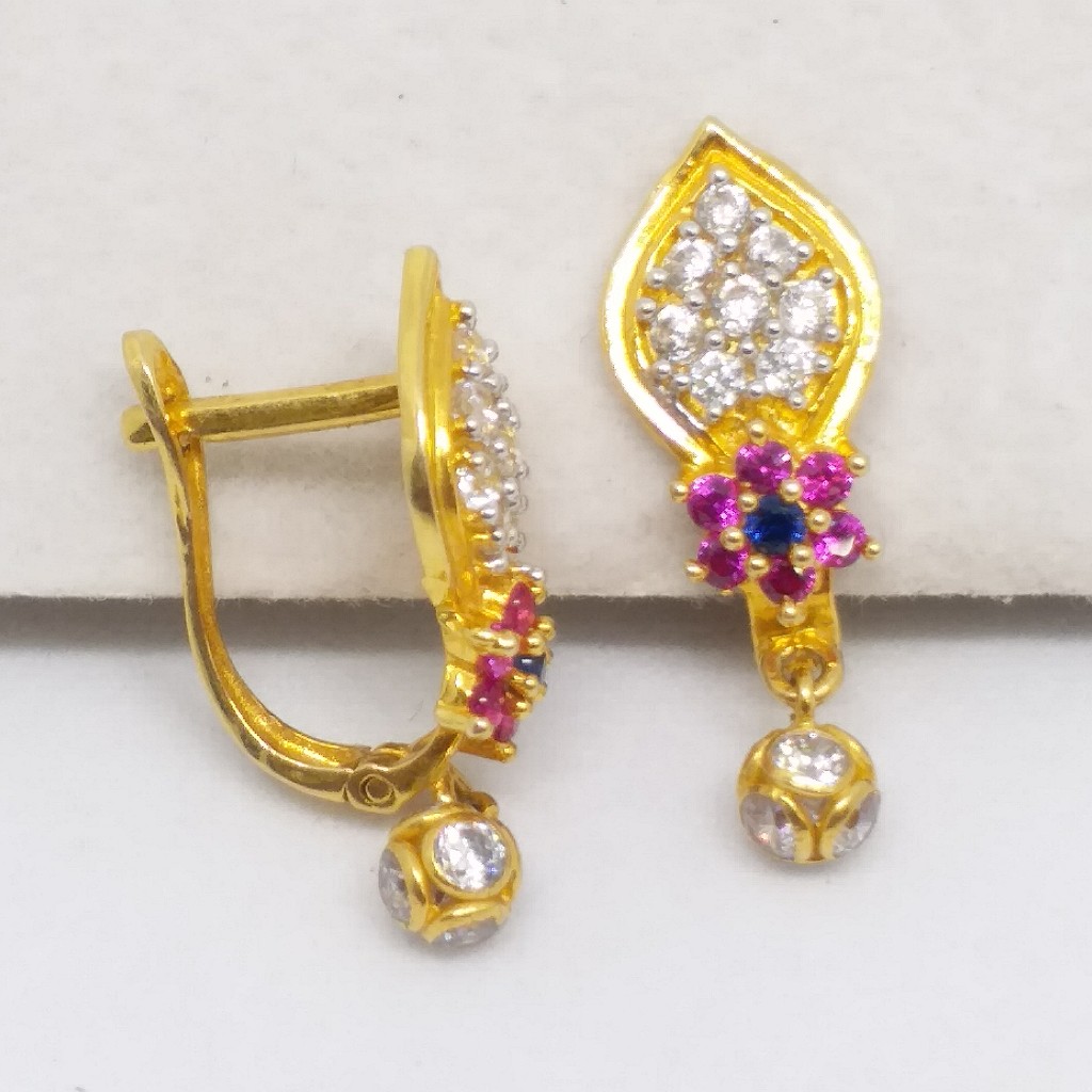 18 KT 750 Gold Daimond Earring type Multi colour Bali - Image 4