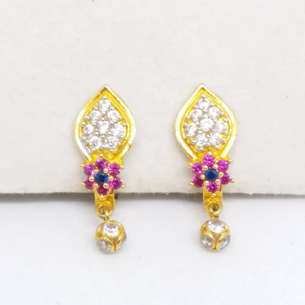 18 KT 750 Gold Daimond Earring type Multi colour Bali - Image 3