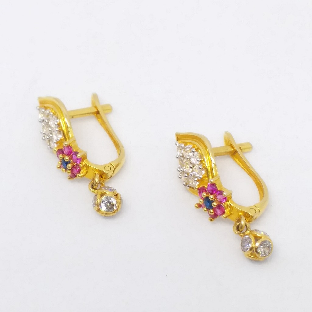 18 KT 750 Gold Daimond Earring type Multi colour Bali - Image 2