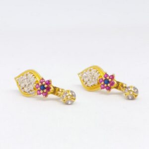 18 KT 750 Gold Daimond Earring type Multi colour Bali