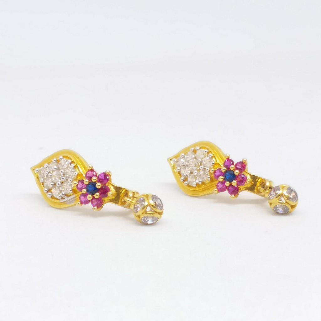18 KT 750 Gold Daimond Earring type Multi colour Bali