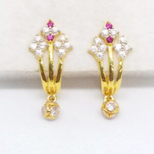 18 KT 750 Gold Earring type pink Daimond Hanging latkan Bali