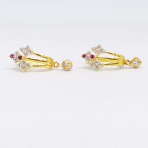 18 KT 750 Gold Earring type pink Daimond Hanging latkan Bali