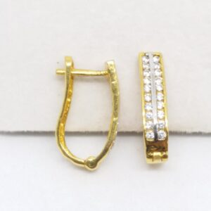 18 kt 750 gold daimond earring type j style double line daimond bali