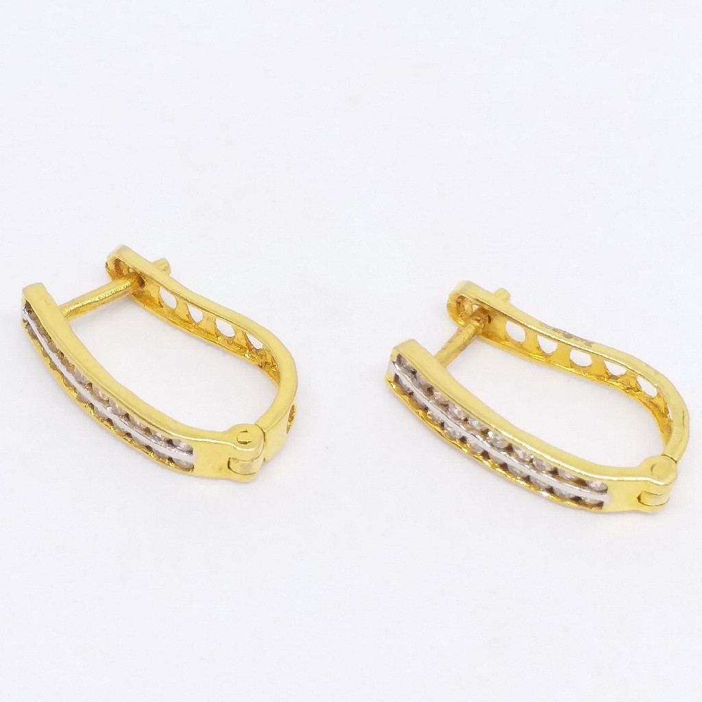 18 kt 750 gold daimond earring type j style double line daimond bali