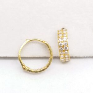 18 kt 750 gold daimond earring type round double line daimond bali