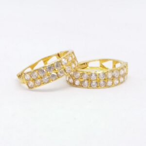 18 kt 750 gold daimond earring type round double line daimond bali