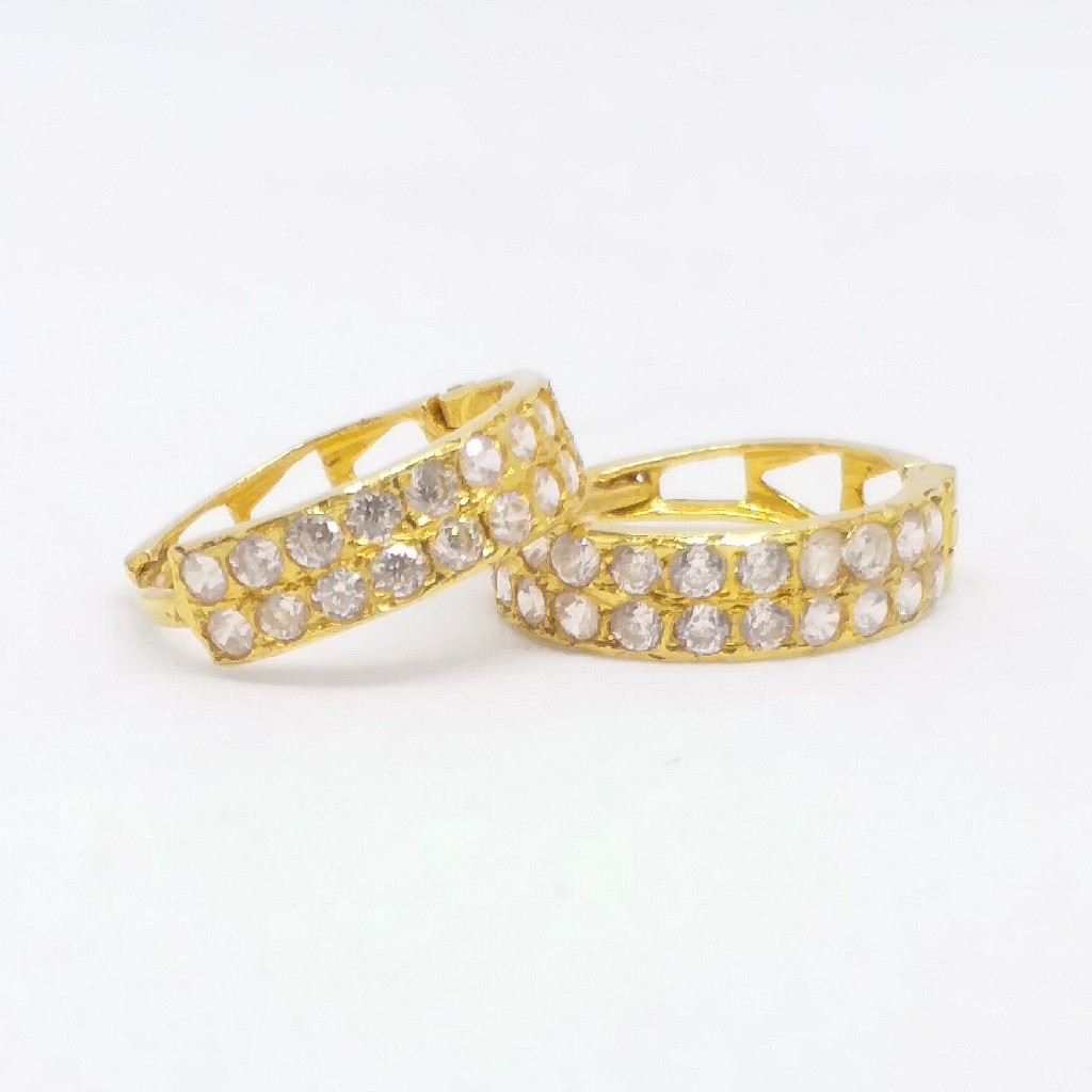 18 kt 750 gold daimond earring type round double line daimond bali