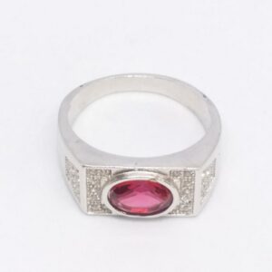 925 Sterling silver Single Pink Stone Gents Ring